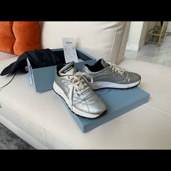 Authentic PRADA Silver Sneakers - Picture 6 of 8